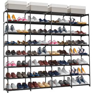 Shoe Rack Large Capacity 4 Rows 8 Tier 56-64 Pairs Shoes Boots Sneaker Stackable Storage Organizer Garage Entryway Hallway Front Doorway Shoe Tower Cubby Unit Shelf Space Saving