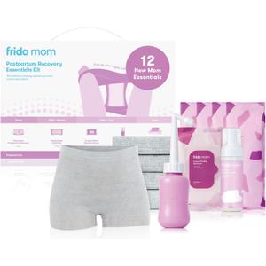 Frida Mom 11pc Postpartum Essentials Kit Gift Set, Hospital Bag Must Haves for New Mom, Includes 4 Disposable Postpartum Underwear, 4 Ice Maxi Pads, Perineal Healing Foam & 24 Pad Liners & Peri Bottle, Large