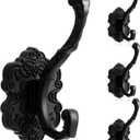 Zonon 4 Pcs Black Vintage Coat Hooks Decorative Towel Hooks for Bathrooms Antique Wall Hook for Hanging Purse Hat Keys Clothes Heavy Duty Unique French Country Curtain Holder for Wall