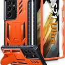 FNTCASE for Samsung Galaxy S21-Ultra Case: Military Grade Rugged Cell Phone Cover with Kickstand | Shockproof TPU Protection Bumper Matte Textured Design for Samsung S21 Ultra Cases 6.8 inches(Orange)