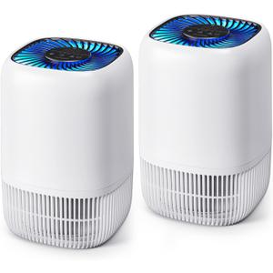 2 Pack of Air Purifier with High Efficience Filter, Fragrance Sponge Night Light Vital Breeze Timer 22dB, for Dust Pollen Smoke Odors, Office, Desktop, Home Bedroom Small Room, DH-JH12 White