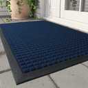 MontVoo-Front Door Mat Outside Entrance Doormat-Outdoor Indoor Door Mat for Entryway-Welcome Mat Thick Durable Rubber Backed Door Entry Mat Non Slip Dirt Trapper Absorbent-Blue 17x30 (2'6" x 1'5", Checker-navy)