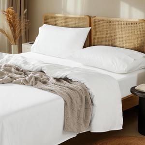 LBRO2M 100% Egyptian Cotton Sheets Set 1000 Thread Count,Queen Size Bed Sheet 4 Piece Sets,Long Staple,16 Inches Deep Pocket,All Season,Bedding Super Soft Breathable,Sateen Weave(White)