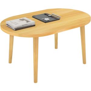 Oval Coffee Table Low Table with 4 Solid Wood Sturdy Legs,Floor Table Desk for Sitting on The Floor,19.7"D x 31.5"W x 16"H Inches,Living Room/Toy room Furniture,Rental house Furniture (Natural-Oval)