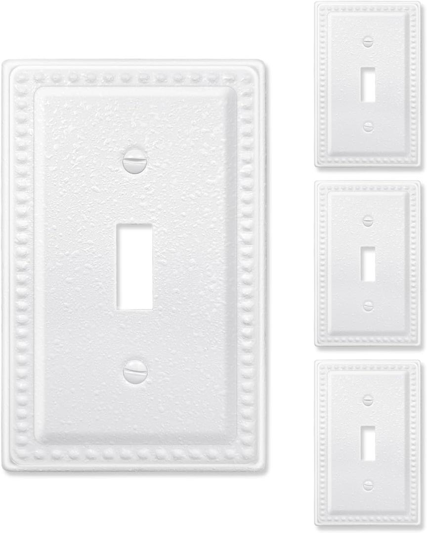 4-Pack Light Switch Cover Plate, Single Toggle Wall Plate, Decorative Metal Switch Plate Cover, Pure White with Grainy Texture Finish, 3.15''*4.88'', Midsize