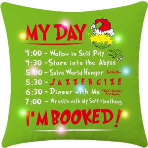 Funny Christmas Pillow Cover, 18x18 Holiday Throw Pillow Covers with LED Lights, Novelty Xmas Cushion Case, Farmhouse Christmas Decorations for Home Bed Couch Sofa, White Elephant Gifts