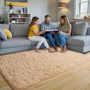 Pionblank Fluffy Area Rug for Bedroom 4x6 Feet, Indoor Plush Carpet, Shag Soft Bedside Rug, Cute Comfy Furry Rug for Living Room Dorm Girls Boys Room Nursery Decor, Camel