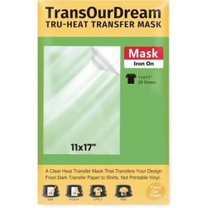 TransOurDream Heat Transfer Mask & Iron on Tape (11"x17", 10 Sheets)- Iron-On Clear Positioning Film for Dark Transfer Paper & Printable HTV on Shirts