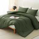 CozyLux Dark Olive Green Queen Comforter Set, 3 Pieces Solid Breathable Quilted Style Bedding Set, Luxury Fluffy Soft Bed Set with Down Alternative Comforter All Season (1 Comforter & 2 Pillowcases)