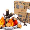 HUNIIHOME Pretend Campfire - Sensory Play Pretend Camping Set for Kids with Plush Fire, Logs and Stones - 17 Pieces - Safe, Soft, Fake Fire Pit - Felt Toy Campfire Playset for Kids