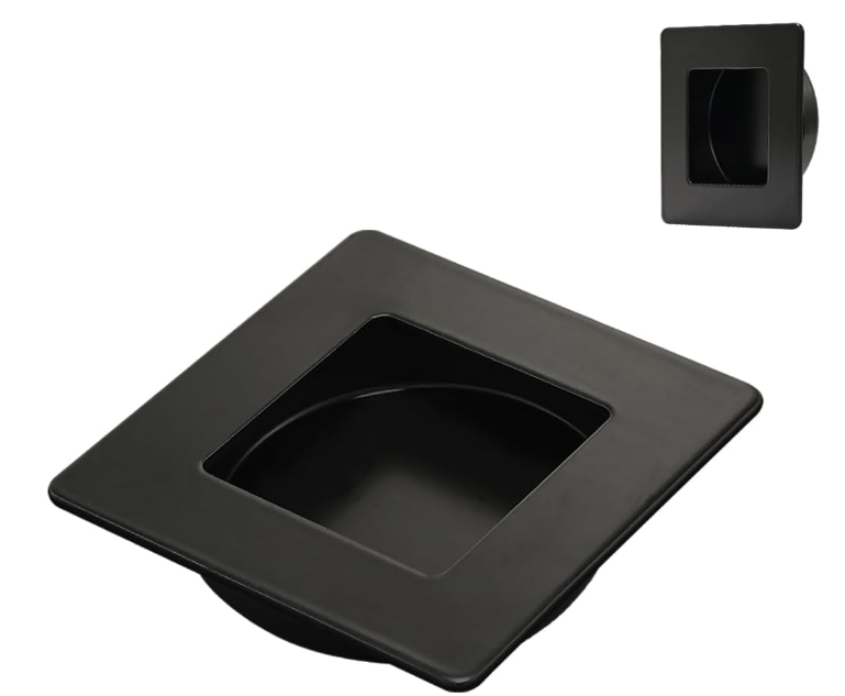 HOMOTEK 23/4 Inch Square Recessed Sliding Closet Door Finger Pulls, Inner Dia 21/8 Inch(54mm) Stainless Steel Flush Handles for Pocket, Bypass Door, Barn Drawer Pulls(Black, 2 Pack)