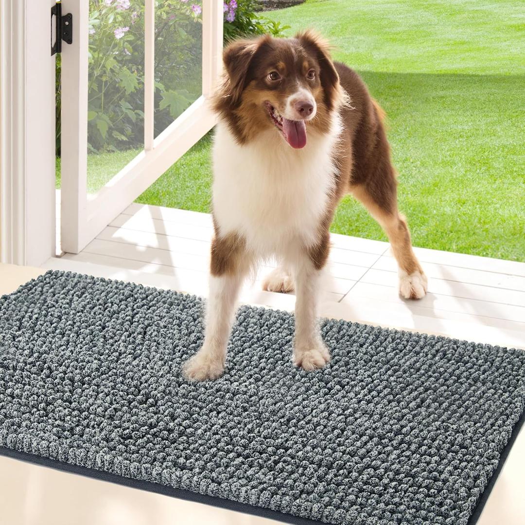 Bedsure Dog Door Mat for Muddy Paws, High-Low Absorbent Chenille Indoor Entrance Mud Dirt Trapper Soak-Stopper, Machine Washable Non-Slip Entryway Rug for Pets, 35"x24"  (Speckled Gray)