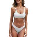 Women's Ribbed Bikini Sets Scoop Neck Cheeky Swimsuit Textured Two Piece Bathing Suit, Medium