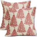 Christmas Tree Pillow Covers 18x18 Set of 2 Red Rustic Vintage Decorative Throw Pillowcases for Home, Living Room, Bedroom, Sofa, Couch, Bed, Chair, Stool, Porch, Office, Cafe, Car