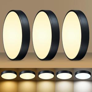 HLinghtnet LED 12 inch Round Flush Mount Ceiling Light Black Dimmable 24W 5CCT Metal Black Ceiling lamp and is Ideal for hallways Kitchens bedrooms corridors Children's Rooms, 3 Pack