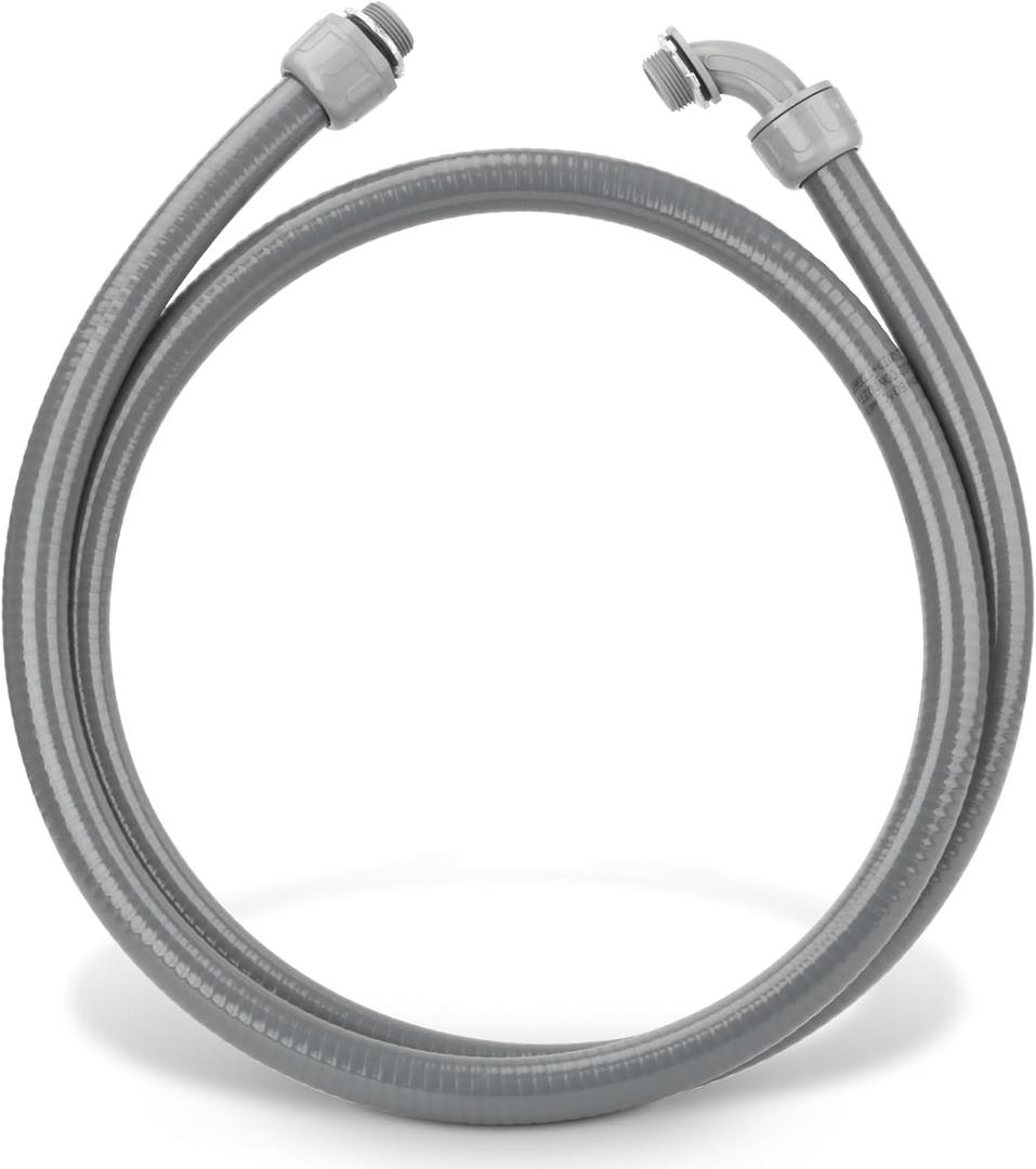 HOXHA 3/4 Inch 6 Ft Electrical Conduit Kit AC Whip Kit Flexible PVC Non Metallic Liquid Tight Conduit, Electrical Wire Conduit Pipe with Straight and 90-Degree Conduit Connector Fittings