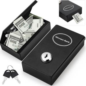 Reallnaive 1 Pack Metal Box for Gamblers Pocket Sized Winner Bank Casino Cash Box with 2 Keys Portable Casino Money Safe strongbox for Cash Saving Go Home Money Gifts (Black,Classic)