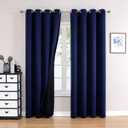 ChrisDowa 100% Blackout Curtains for Bedroom with Black Liner, 2 Thick Layers Total Blackout Thermal Insulated Grommet Window Curtains 2 Panels Set (Navy Blue, 52 x 72 Inch)