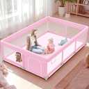 Pink Baby Playpen 74x50 Inches Playpen for Little Princess Play Yards Indoor & Outdoor Sturdy Safety Baby Girls Play Pen with Soft Breathable Mesh Toddlers Activity Center with Anti-Slip Base