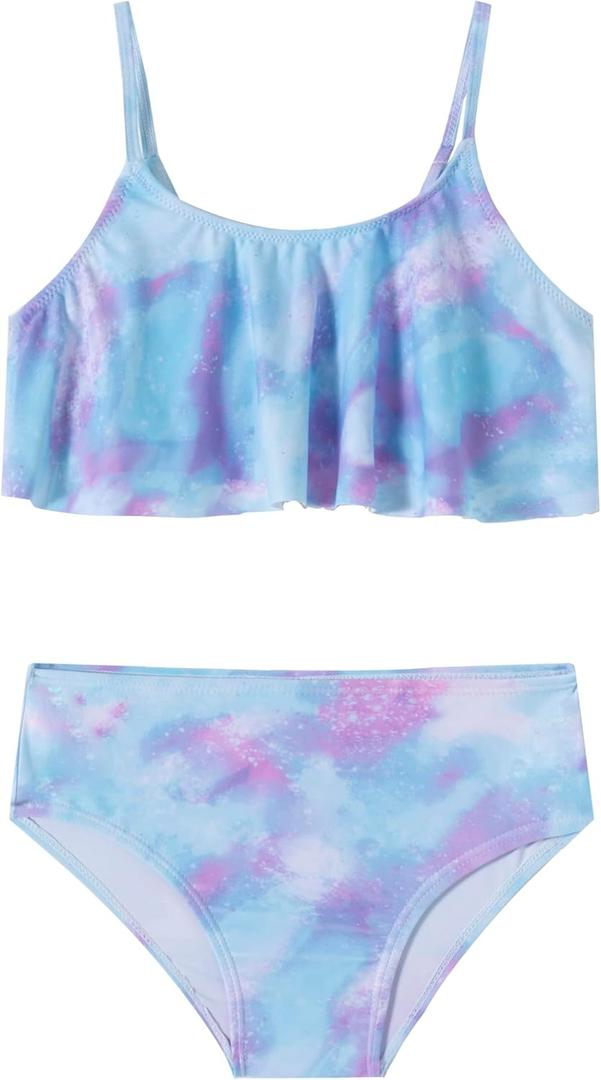 LIZENS Cute Bikini Swimwear Spaghetti Strap Tie Dye 2 Piece Swimsuits for Girls (10-12 Years, Purple)