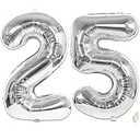 Giant Silver Balloon Number 25,40 Inch Silver 25th Mylar Foil Helium Birthday Decoration Balloons，Silver 25 Balloons For Wedding Anniversary Birthday Party Decors, 25Year Old Men Women Birthday Balloon, 2Pcs