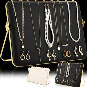 Colingmill 1 Pack Necklace Display Stand for Selling Doublesided Velvet Necklace Organizer Large Metal Chain Holder Stand Beige Grey Chain Jewelry Display for Vendor Craft Show Exhibidores