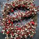 24 Inch Valentines Day Red and White Berries Wreath for Front Door, Heart Shape Shiny Berries Wreath for Home Decor, Wedding Red and White Wreaths for Indoor and Outdoor