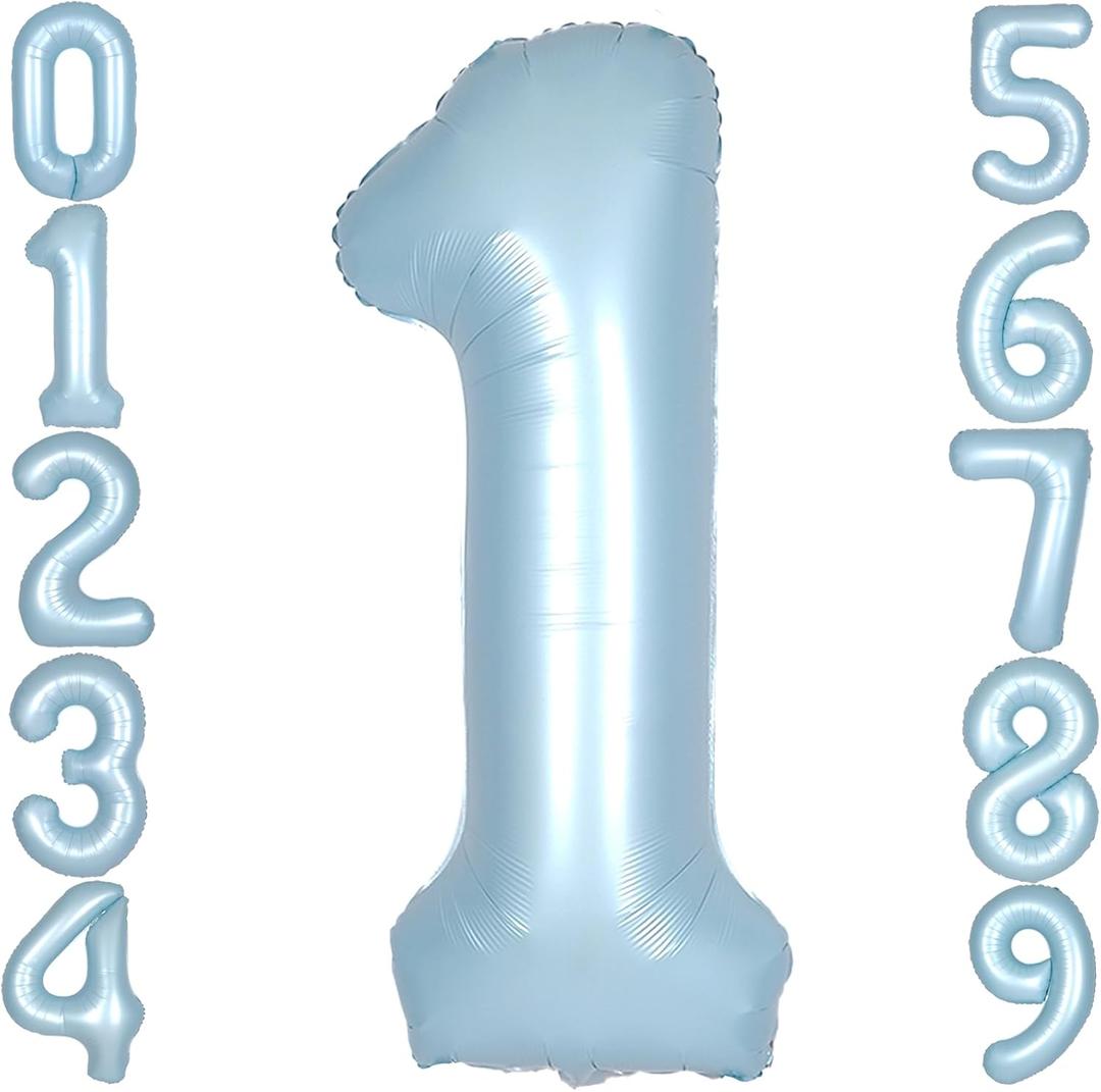 40Inch Light Blue Number 1 Balloon Large Helium Baby Blue Number Balloons 0-9 Giant Digital 1st Foil Mylar Big Party Balloon for Boy Birthday Party Anniversary Graduation Decorations