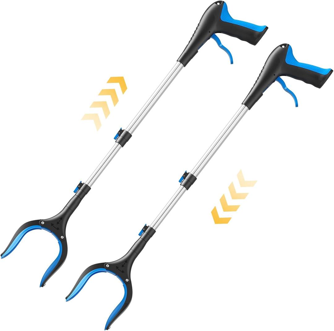 Telescopic Grabber Reacher Tool, 5-Level Adjustable (23'' to 41'') - Extendable Gripper and Reaching Tool - Heavy Duty Pick Up Stick Grabbers for Elderly, Surgery Recovery Must Haves (Blue-2pc)
