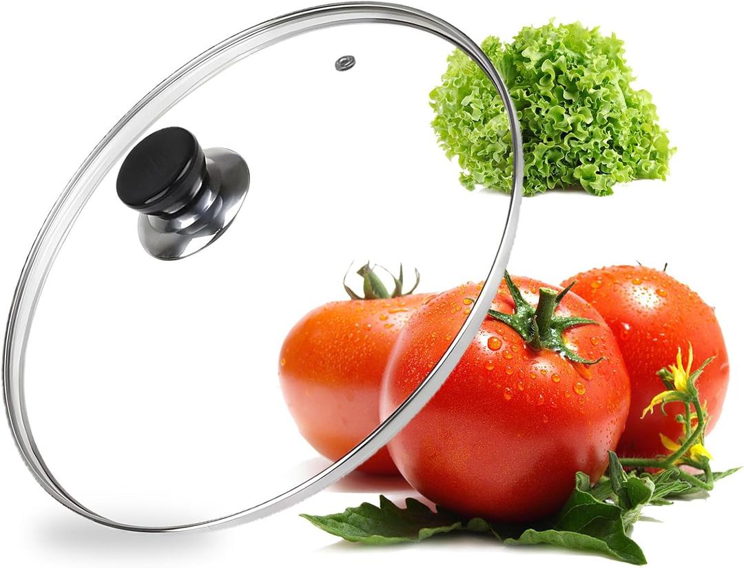 10.5 Inch Glass Lid, Pan Cover, Tempered Glass Pot Lid with Stainless Steel Rim, Shatterproof and Heat Resistant, Clear Universal Cover for Frying Pans, Skillets (10.5 inch)