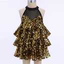 ODASDO Girls Sparkle Sequins Dance Outfit Latin Hip Hop Jazz Dancewear Halter Neck Sleeveless Top Dress with Shorts Set (M)