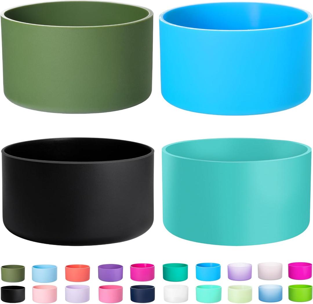 4-Pack Silicone Boot for Stanley Cup 40 30 OZ, Boots for Stanley Cups Accessories 40 30OZ,Non-Slip Rubber Bottom Protector Cover,Noise Reduction Sleeve for Quencher H2.0 / IceFlow 20oz 30oz (Olive Gree+Black+Turquoise+Blue Lagoon)