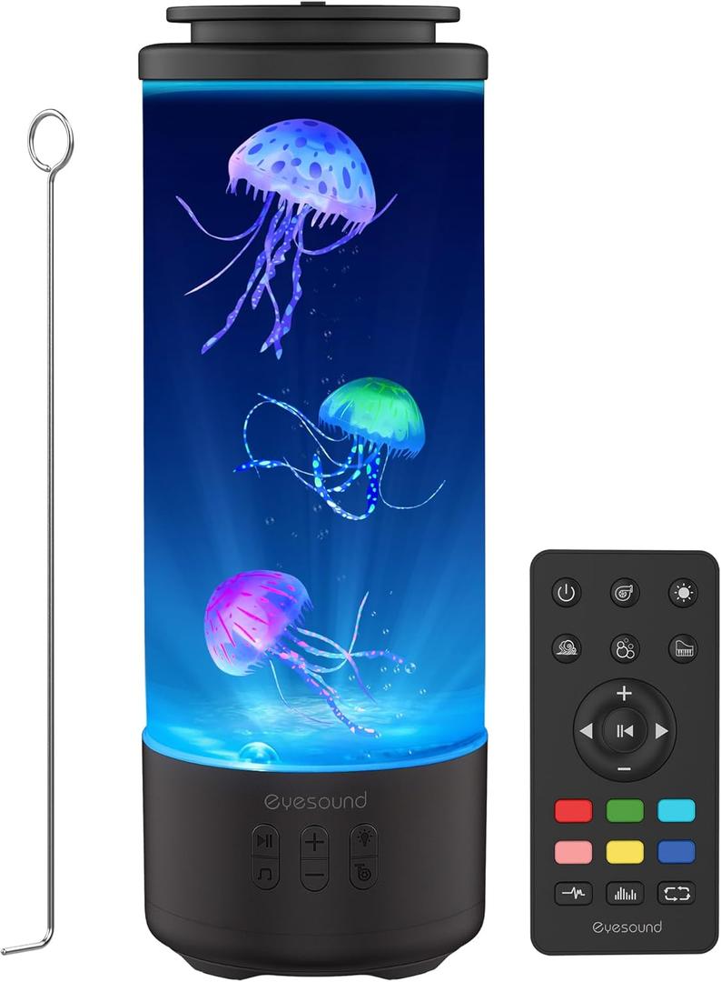 Jellyfish Lamp Bluetooth Speaker with White Noise  7 Color Changing Jelly Fish Tank Aquarium Light, 4 Lighting Modes for Relax & Sleep, Home Office Bedroom Decor, Gift for Kids Teens Adults (Black)