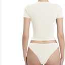 Abonlen Crewneck Short Sleeve T Shirts for Women Fitted Basic TeesY2k Going Out Tops Cream Medium