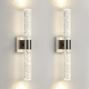 Modern LED Wall Sconces Set of Two - 4000K Dimmable Crystal Bathroom Sconces Wall Lighting Indoor Brushed Nickel Vanity Light Fixture Wall Mount Wall Lights for Bedroom Living Room,18 Inch
