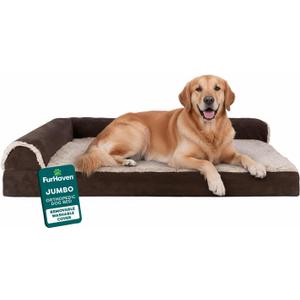 FurHaven Orthopedic Dog Bed for Large Dogs, L-Shaped Chaise Mattress with Orthopedic Egg Crate with a Solid Orthopedic Foam Base for Joint Support, Washable Cover, Jumbo XL, Faux Fur & Suede, Espresso