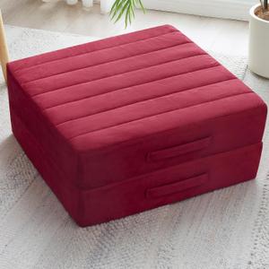 JKMAX 2 Pcs High Density Foam Floor Pillow - Upgraded Large Pillows Seating for Adults - Outdoor Floor Cushion with Soft Tufted Cover - Yoga Pillows for Sitting On Floor - 22 Inch Burgundy