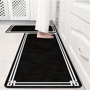 VivaNest Black Retro Elegance Frame Textured Kitchen Rug Sets [2 PCs], Anti-Fatigue, Waterproof Non-Slip Kitchen Mats Heavy Duty Comfort Foam Rug for Kitchen, Floor, Laundry,17"x29"+17"x47"