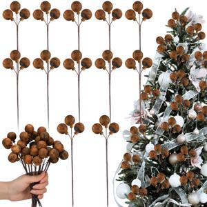 12 Pcs Copper Neutral Christmas Tree Decorations Bronze Neutral Textured Berry Picks and Sprays Ornaments 7.9 Inch Vintage Picks for Christmas Tree Wreath Vase Filler Branches Home Xmas Decor