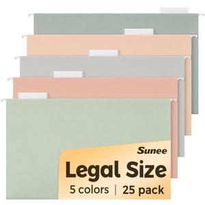 SUNEE Hanging File Folders Legal Size, 25 Pack File Folders 1/5-Cut Tabs, Morandi Colors, Stay Organized for Your Home and Office Bulk File and Documents