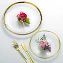 NUPTIO Charger Dinner Plates Set: Glass Gold Rim Chargers Under Plate 2PCS Clear Tray Round Salad Dish for Dining Wedding Party Christmas Reception Banquet Event Dessert Table Decoration 7.8 10 Inch