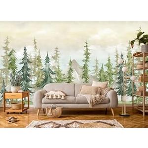 ZFBIZHI Green Pine Forest Woodland Wallpaper for Nursery Girls' Bedroom Living Room Cloud Forest Mountain Wall Mural (Not Peel 'n Stick) 141 ×96 inch