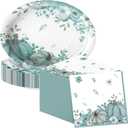 Maxdot 100 Pcs Fall Plates and Napkins 10 x 12 Inch Heavy Duty Oval Thanksgiving Paper Plates Disposable Watercolor Pumpkin Dinnerware Set for Fall Thanksgiving Party Decorations Supplies, Serves 50