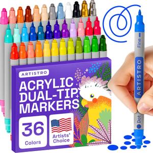 ARTISTRO 36 Dual Tip Acrylic Paint Markers, Acrylic Paint Pens, Fabric Markers for Textile, Rock, Glass, Wood, Paper, Ceramic, Canvas DIY Art Supplies Kit for Kids and Adults (Dual Tip Dot + Fine, 36)