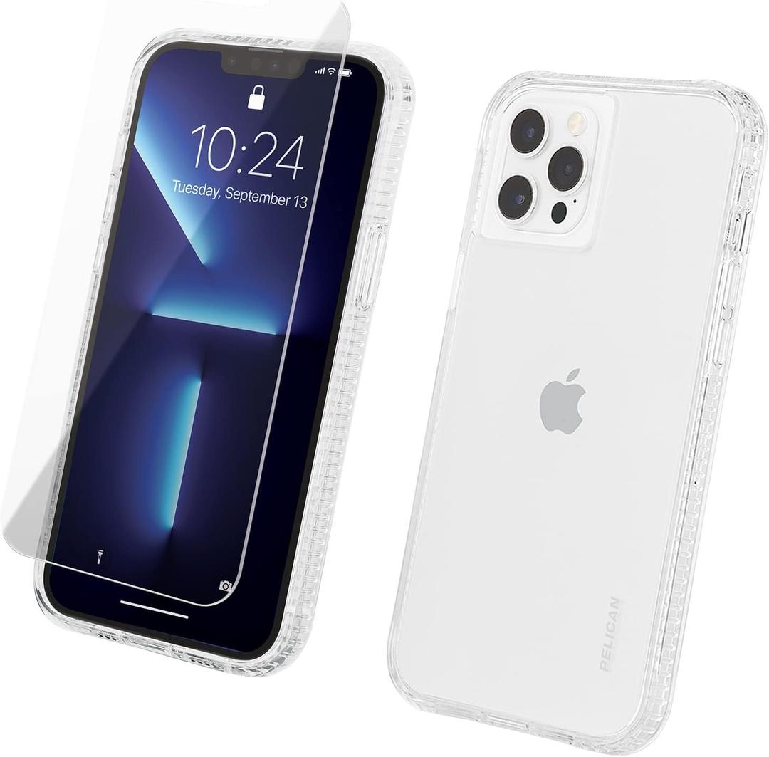 Pelican - Protection Pack - Tough Case & Screen Protector for iPhone 12 and iPhone 12 Pro (5G) - 10 ft Drop Protection - 6.7 Inch - Clear
