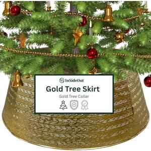 Inside Out Home 4-Panel Metal Christmas Tree Collar - Stylish Holiday Tree Skirt Alternative - Durable Metal Construction Base Cover - Protects Tree Base from Pets - Easy Assembly - Gold