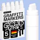 ARTISTRO 5 White Jumbo Markers Acrylic Markers with 15mm Jumbo Felt Tip for Murals Tagging Posters Art Journals & Calligraphy