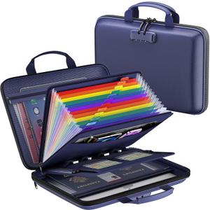 Fireproof File Organizer,Fireproof Document Box with Lock,Large 13 Pocket Expanding File Folder,Hard-Shell Portable Safe Storage for Letter/Legal Document,Laptop,Valuables-Blue (Bule)