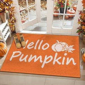 Ileading Welcome Fall Front Door Mat 24x36inch Thanksgiving Hello Pumpkin Decorative Doormat Non Slip Washable Floor Runner Carpet Low Profile Small Area Rugs for Front Door Porch Entry Kitchen