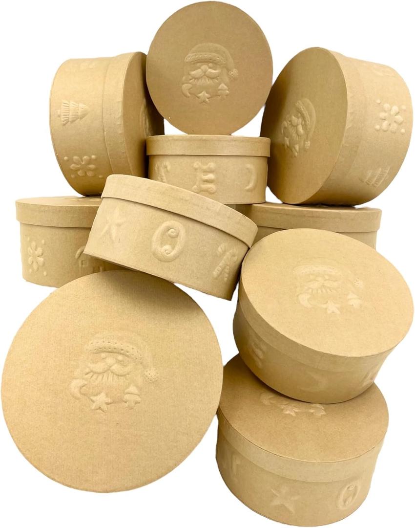 Expo International Value Pack of 12 Round Embossed Santa-2 pc. Set Craft Box, Natural